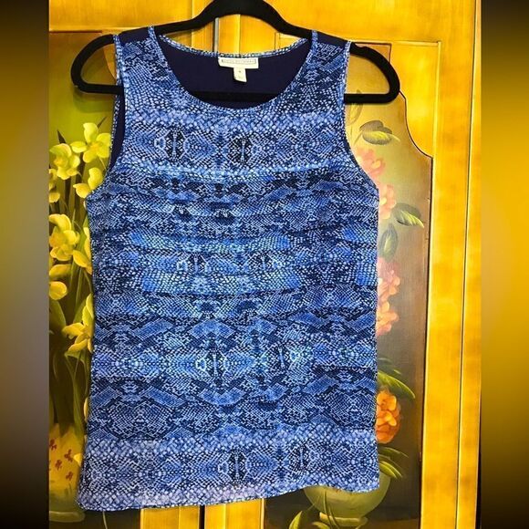 Dana Buchman Blue Ruffle Tiered Snakeskin Print Sleeveless Tank Top  S - Picture 1 of 9
